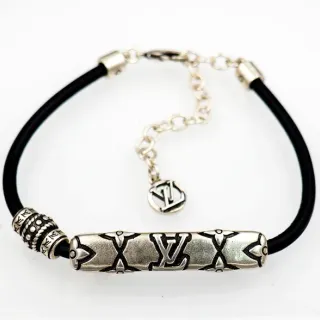 Louis Vuitton سوار حبل مطاطي أسود فضي معدن قديم