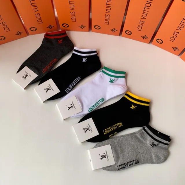 Louis Vuitton Calcetines de tobillo Negro Blanco Acanalados Puño 4