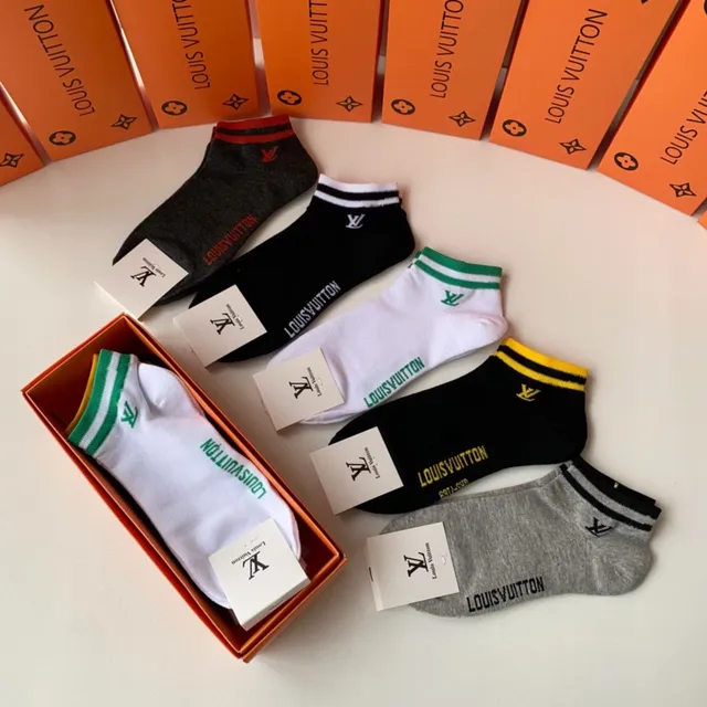 Louis Vuitton Calcetines de tobillo Negro Blanco Acanalados Puño 5