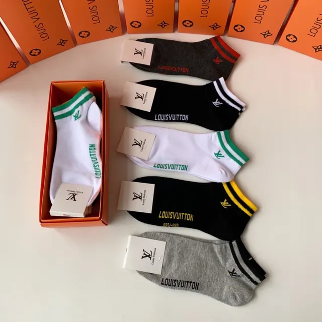 Louis Vuitton Calcetines de tobillo Negro Blanco Acanalados Puño 6