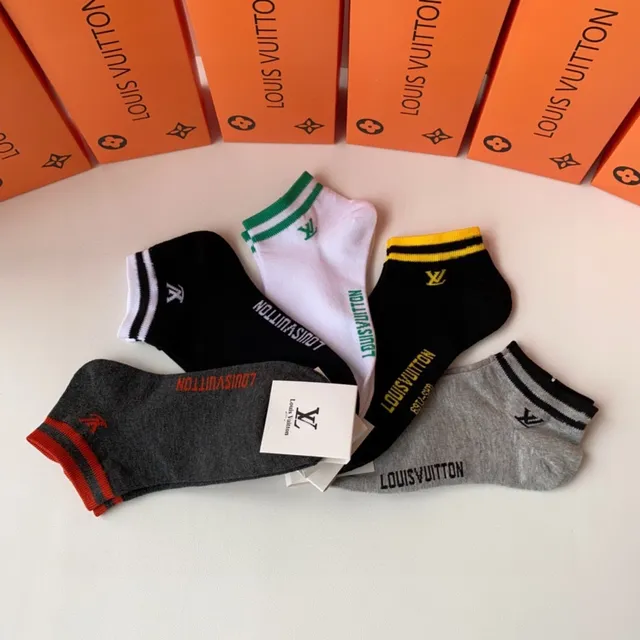 Louis Vuitton Calcetines de tobillo Negro Blanco Acanalados Puño 7