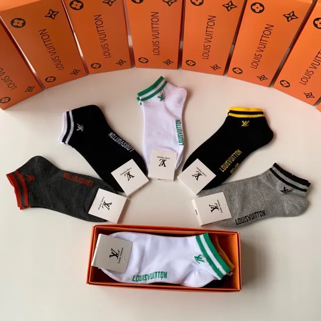 Louis Vuitton Calcetines de tobillo Negro Blanco Acanalados Puño 9