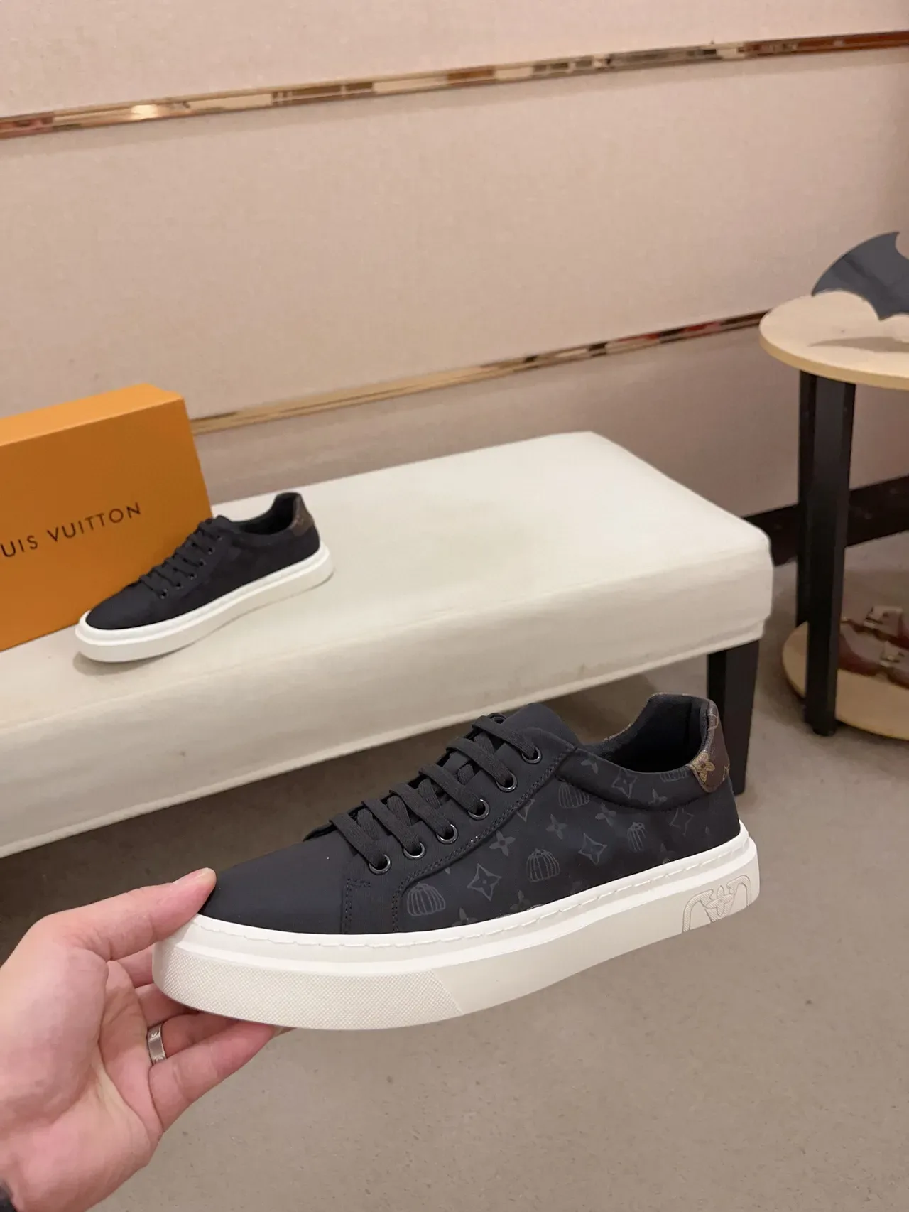 Louis Vuitton Black White Monogram-Printed Canvas Upper Platform Sole Lifestyle Sneakers 3