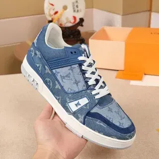 路易威登蓝色白色牛仔纹理蒙特格姆上层分层面板构造生活方式运动鞋