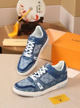 Louis Vuitton Blue White Denim-Textured Monogram Upper Layered Panel Construction Lifestyle Sneakers 8