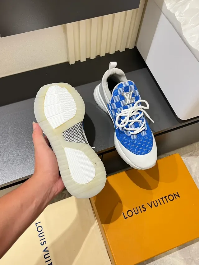 Louis Vuitton Blue White Knit Upper Geometric Weave Lifestyle Sneakers 4
