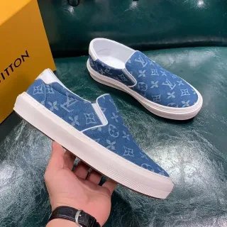 Louis Vuitton蓝色白色一脚蹬印花帆布生活方式运动鞋
