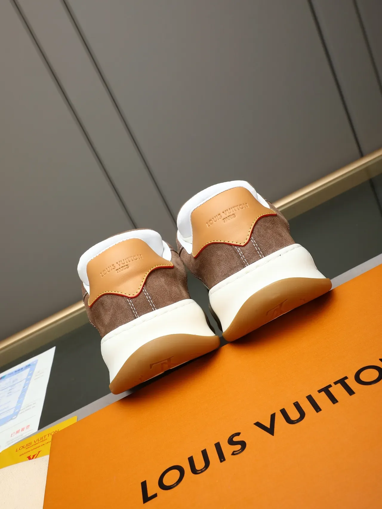 Louis Vuitton Brown Beige Suede Upper Contrast Stitching Lifestyle Sneakers 3