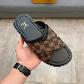 Louis Vuitton بني أسود حزام متقاطع Damier Check كانفاس نعال