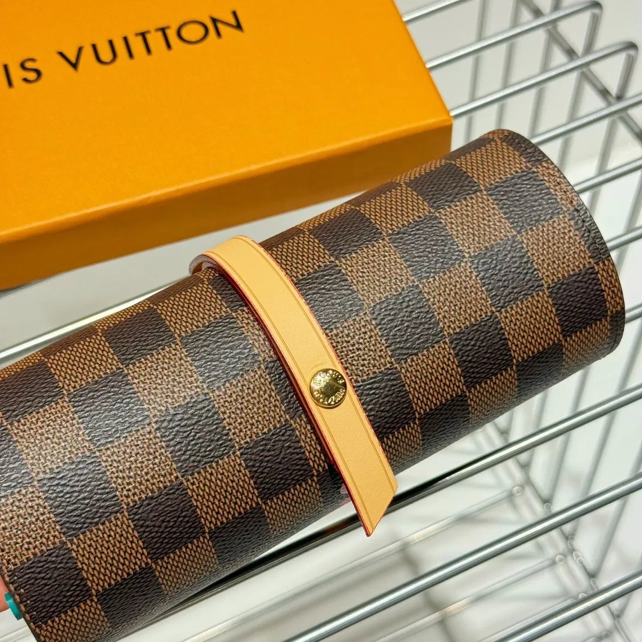 Louis Vuitton Brown Gold Cylindrical Rigid Case Damier Ebène Canvas Tote Bag 5