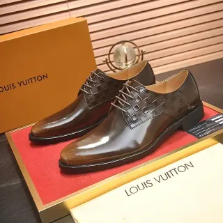 Louis Vuitton भूरी पॉलिश्ड चमड़े मोनोग्राम पैनल ऑक्सफोर्ड जूते