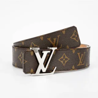 Louis Vuitton Cinturón de cuero marrón y plateado con monograma canvas pulido hebilla LV