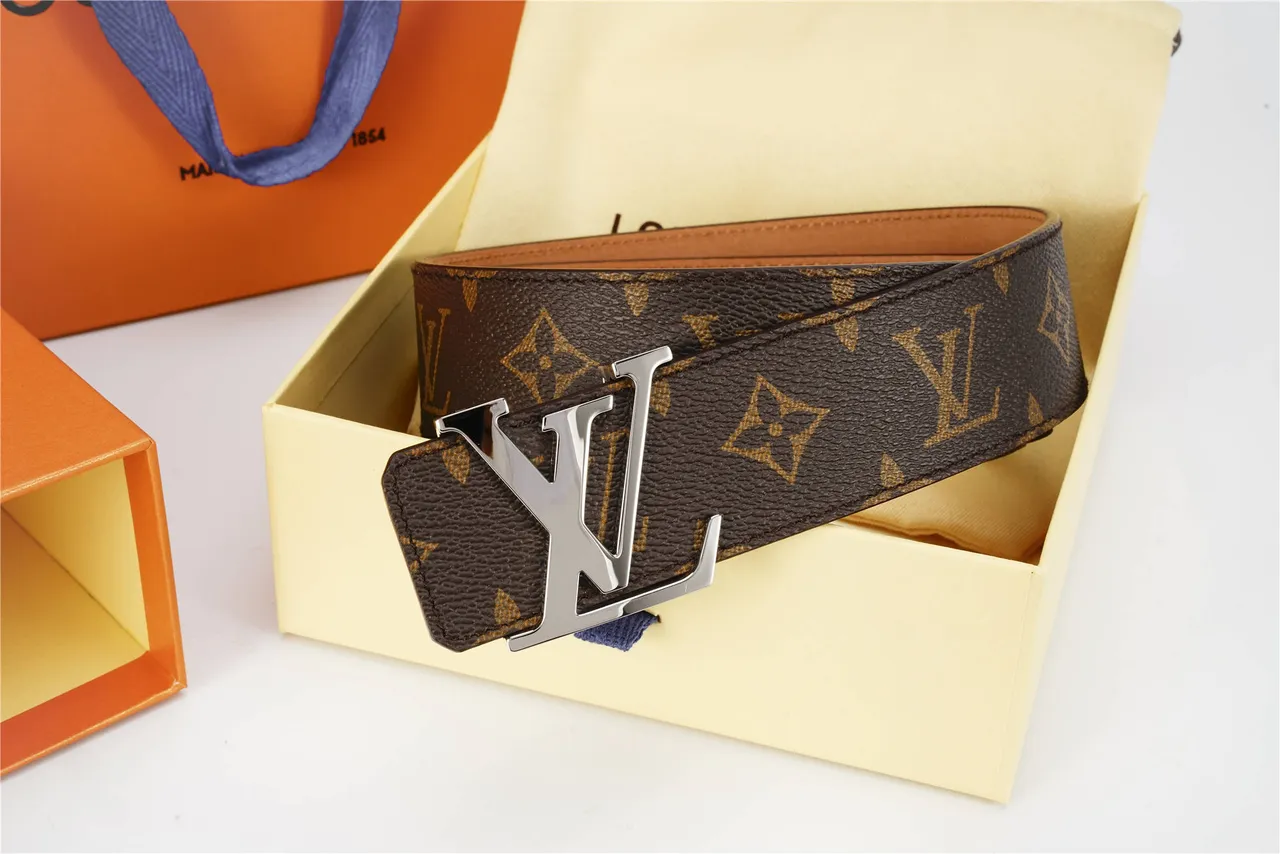Louis Vuitton Brown Silver Monogram Canvas Polished LV Buckle Leather Belt 3