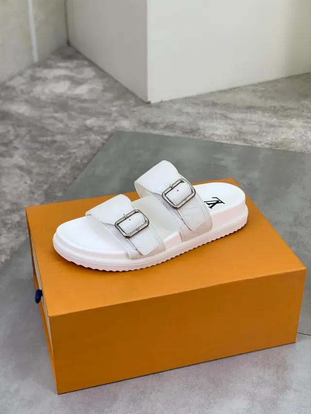 Louis Vuitton Double Buckle Slide White Monogram Slippers 4
