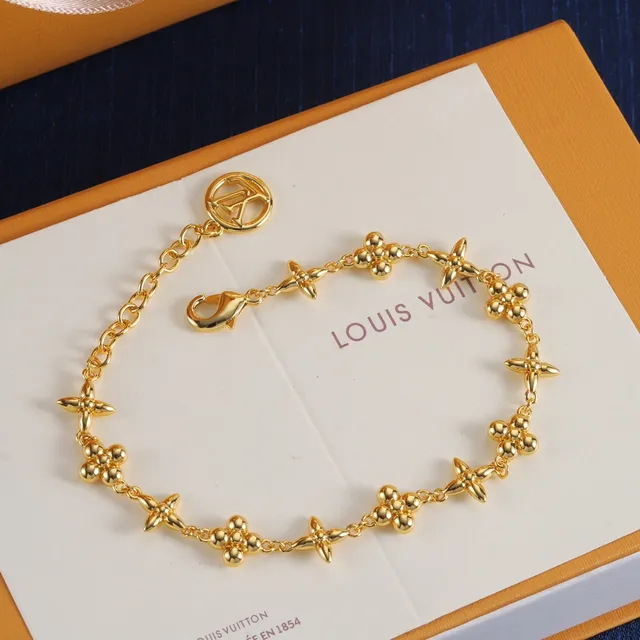Louis Vuitton फूल चेन सोने चांदी फ्लोरल लिंक मोनोग्राम कैप ब्रेसलेट 5