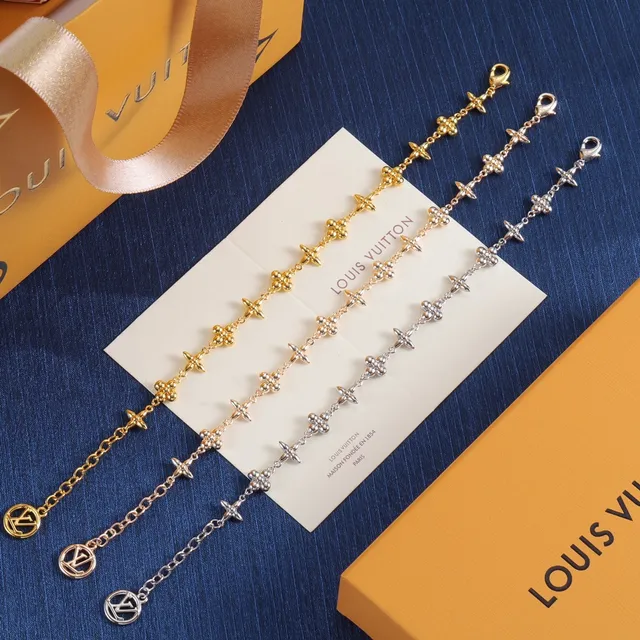 Louis Vuitton फूल चेन सोने चांदी फ्लोरल लिंक मोनोग्राम कैप ब्रेसलेट 6