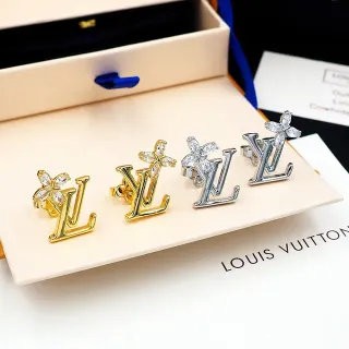 Brincos Louis Vuitton Flower Monogram de ouro e prata com cristais