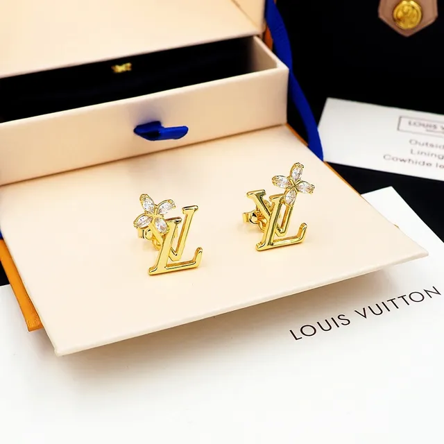 Louis Vuitton Flower Monogram Gold and Silver Crystal Stud Earrings 2