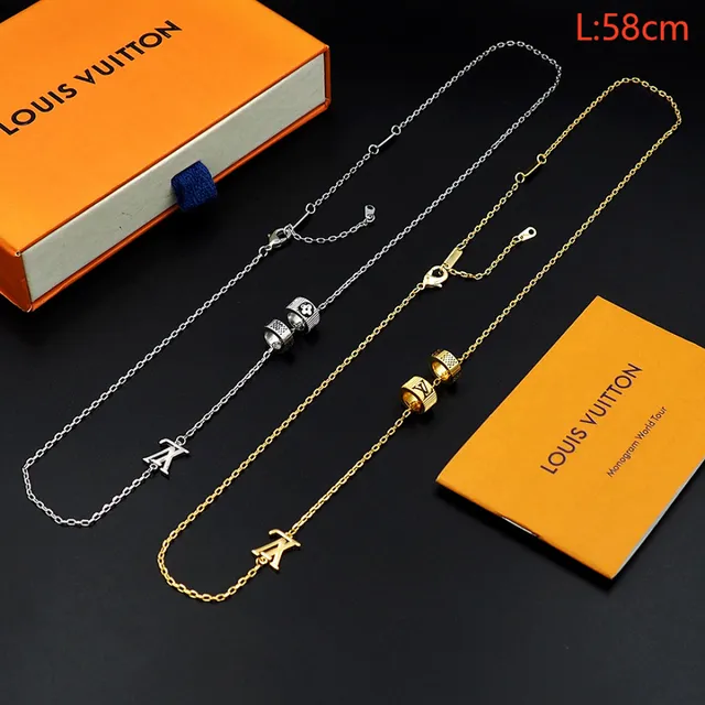 Louis Vuitton Gold Chain Asymmetrical Pendant Layout Necklace 10