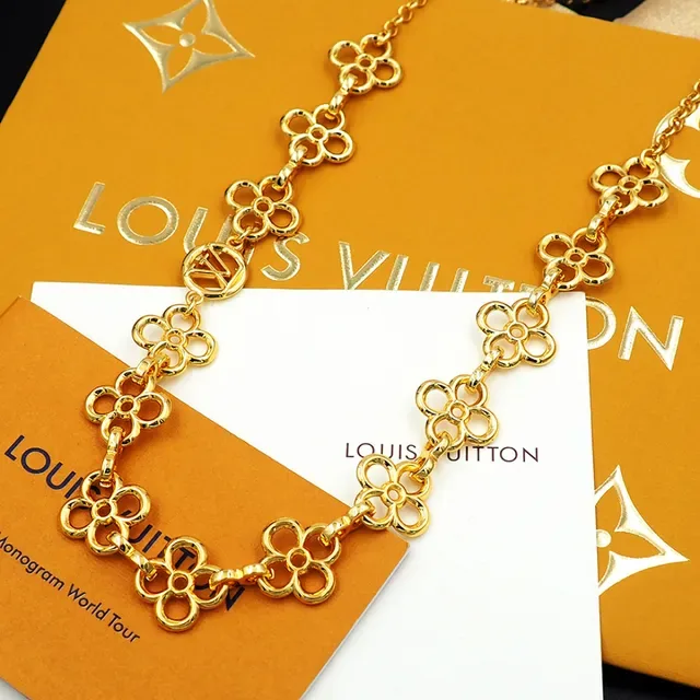 Collier Louis Vuitton maillons quatrefoil floral dorés médaillons LV Monogram entrelacés 2