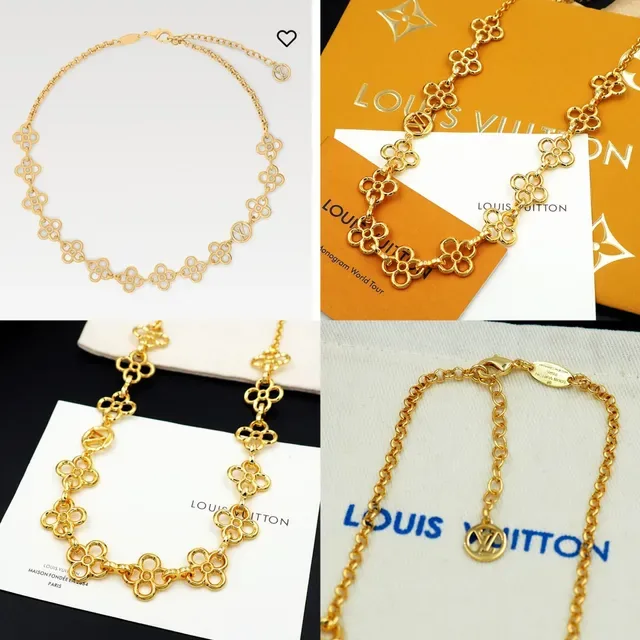 Collier Louis Vuitton maillons quatrefoil floral dorés médaillons LV Monogram entrelacés 11