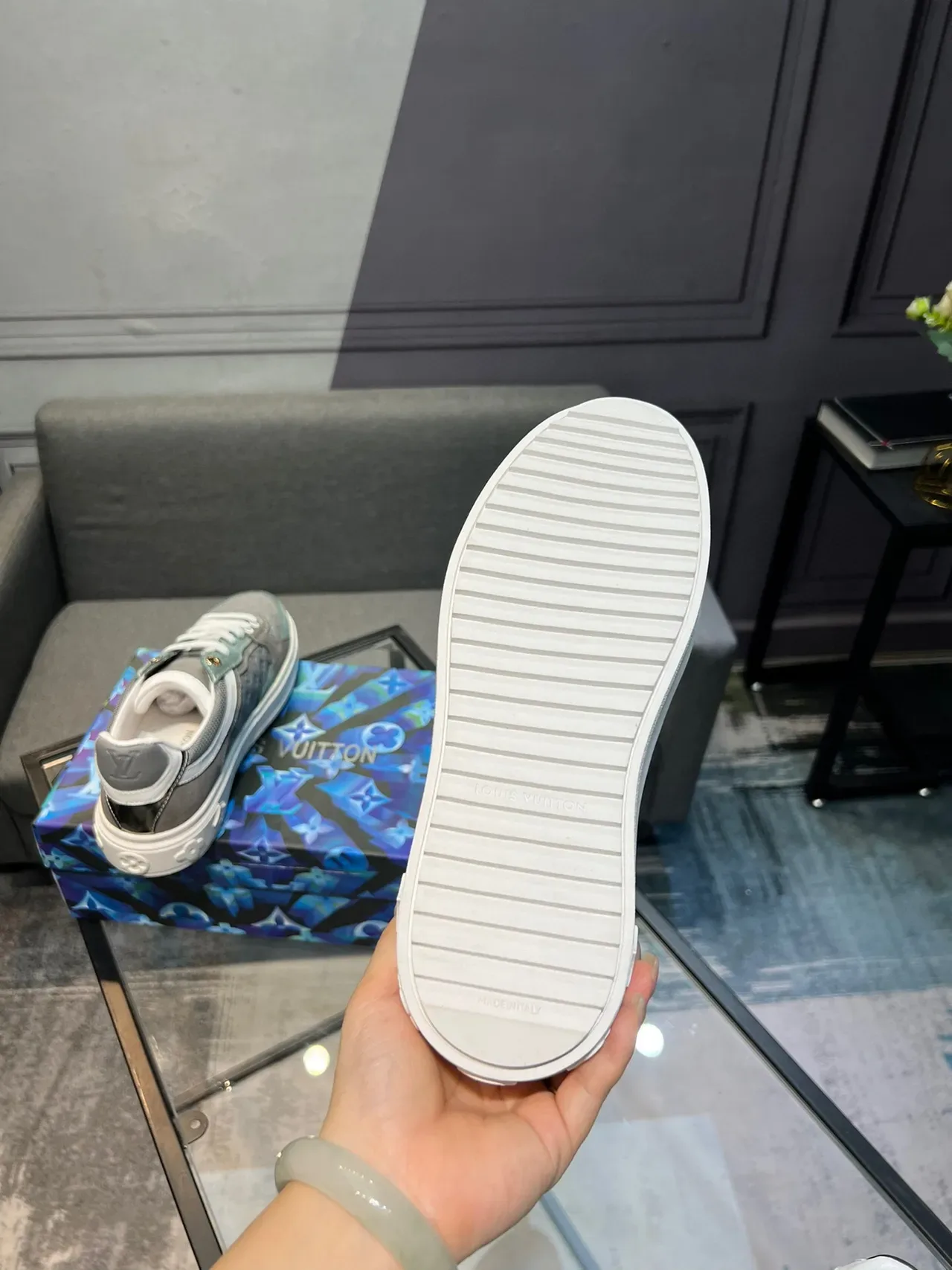 Louis Vuitton Gray Green Monogrammed Panel Construction Suede And Mesh Mix Lifestyle Sneakers 7