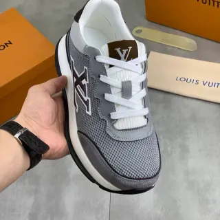 Louis Vuitton Cinza Branco Mesh E Suede Superior Oversized Monograma Logo Lifestyle Sneakers