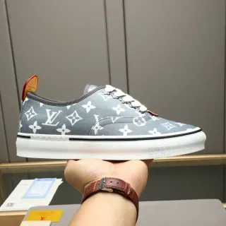 Louis Vuitton Zapatillas Lifestyle Monogram de Lona Gris Blanco Low-Top con Cordones