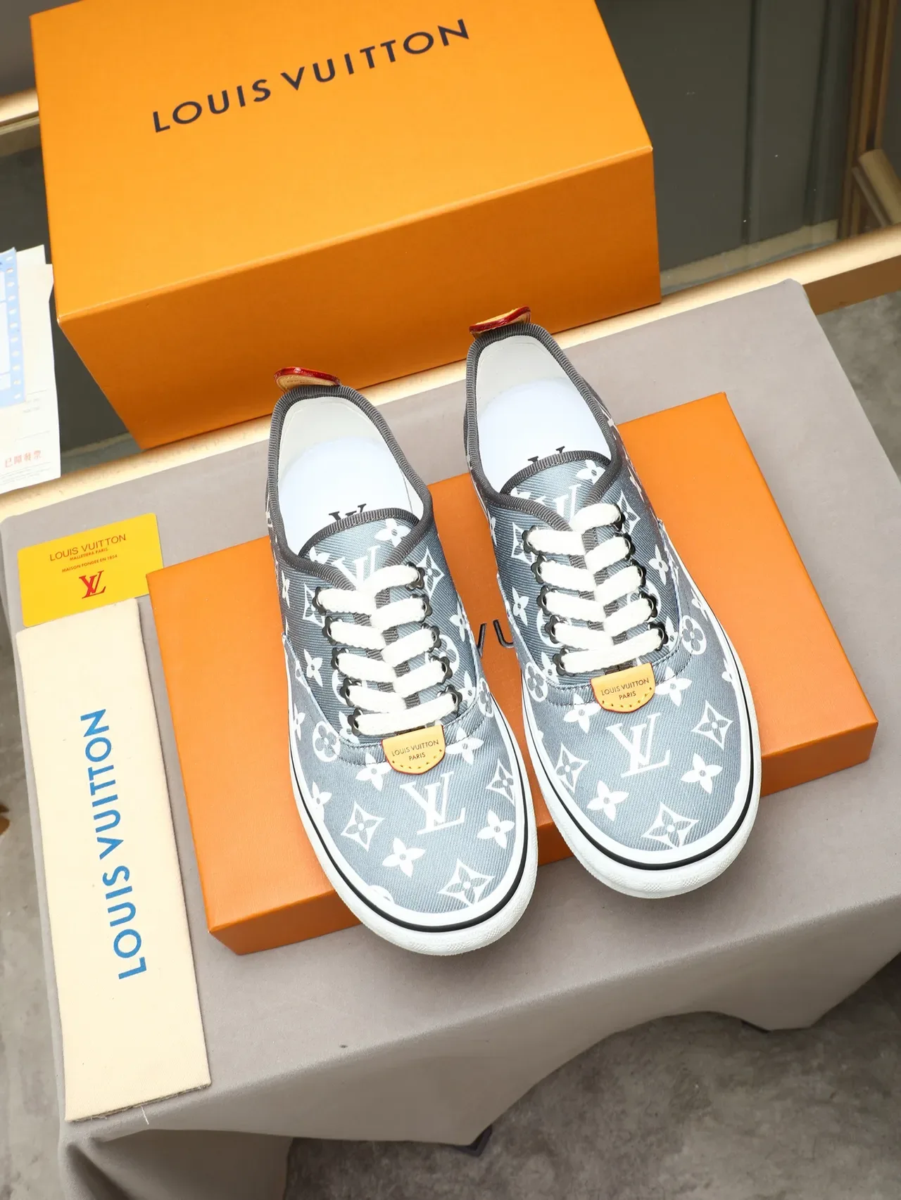 Louis Vuitton Gray White Monogram Canvas Low-Top Lace-Up Lifestyle Sneakers 2
