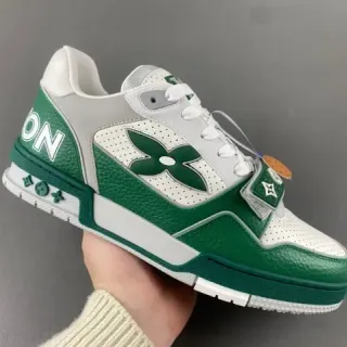 Louis Vuitton Verde e Branco Couro em camadas e malha perfurada sola chunky plataforma tênis lifestyle