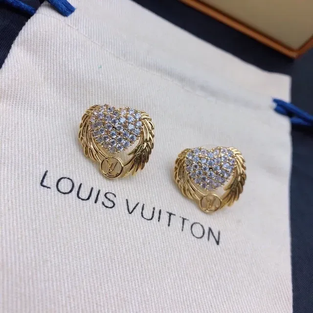 Louis Vuitton Heart and Wings Pavé Crystal Gold-Tone Stud Earrings 3