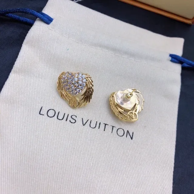 Louis Vuitton Heart and Wings Pavé Crystal Gold-Tone Stud Earrings 5