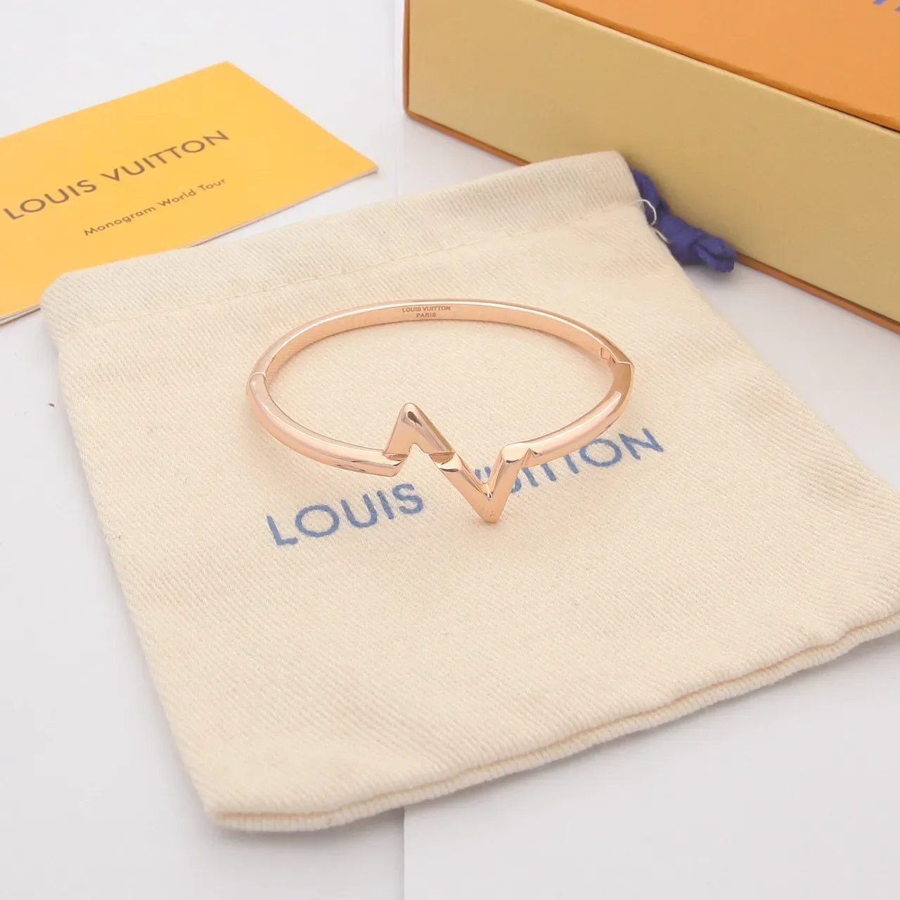 Louis Vuitton Lightning-Bolt Bangle Gold Silver Motif Rigid Bracelet 6