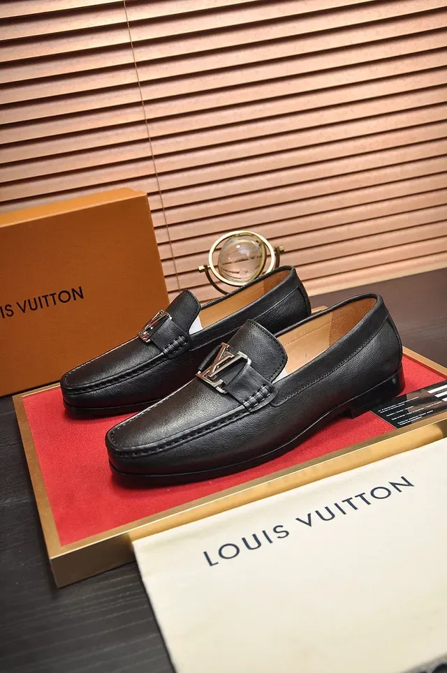 Louis Vuitton Loafer Black Gold Leather Metal LV Buckle Loafer 8