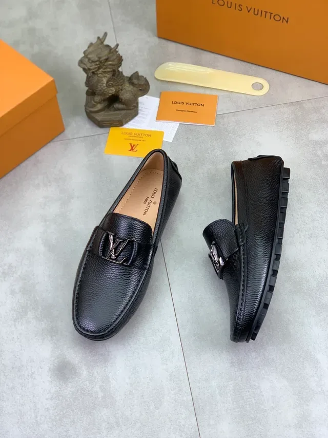 Louis Vuitton Loafer Black Silver Pebbled Leather LV Monogram Buckle Loafer 2