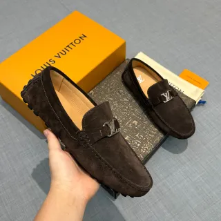 Louis Vuitton লোফার বাদামি বেইজ সুয়েড উপর LV বাকেল স্ট্র্যাপ লোফার