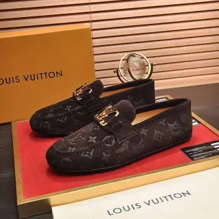 Louis Vuitton Loafer Marrón Dorado Monogramado Ante con Hebilla Twist-Lock