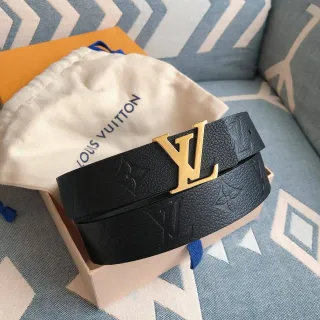 Louis Vuitton LV पट्टा काला उभरा चमड़ा सोने का बकल चमड़ा पट्टा