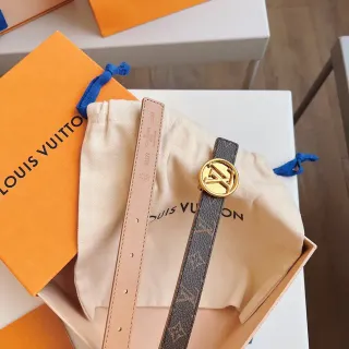 Louis Vuitton LV गोलाकार बेल्ट भूरा सोना मोनोग्राम कैनवास गोलाकार बकल लेदर बेल्ट