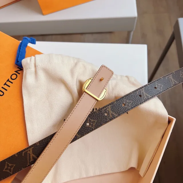 Louis Vuitton LV गोलाकार बेल्ट भूरा सोना मोनोग्राम कैनवास गोलाकार बकल लेदर बेल्ट 2