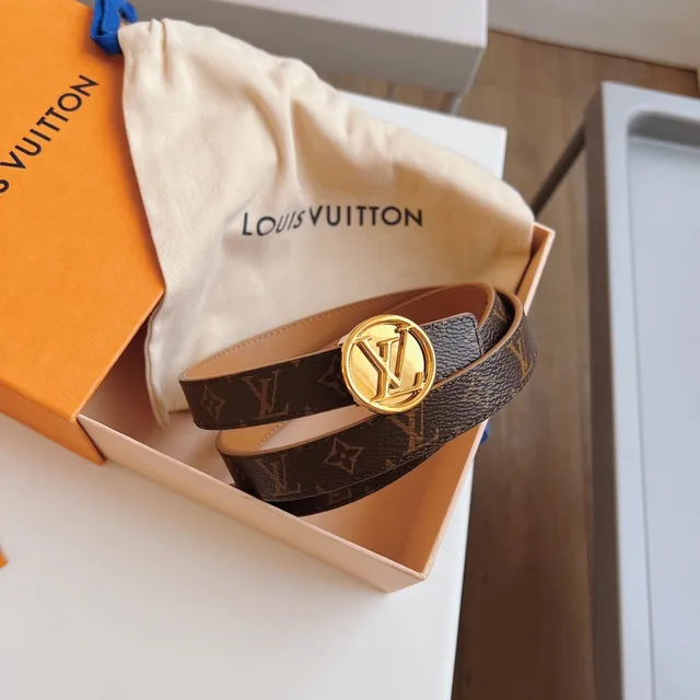 Louis Vuitton LV गोलाकार बेल्ट भूरा सोना मोनोग्राम कैनवास गोलाकार बकल लेदर बेल्ट 3