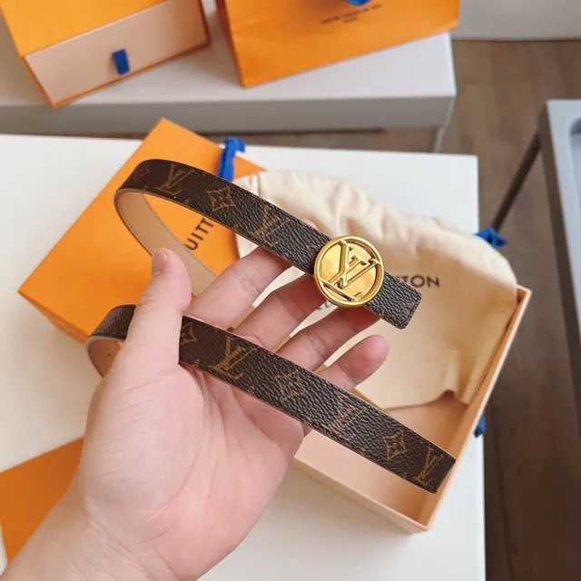 Louis Vuitton LV गोलाकार बेल्ट भूरा सोना मोनोग्राम कैनवास गोलाकार बकल लेदर बेल्ट 4