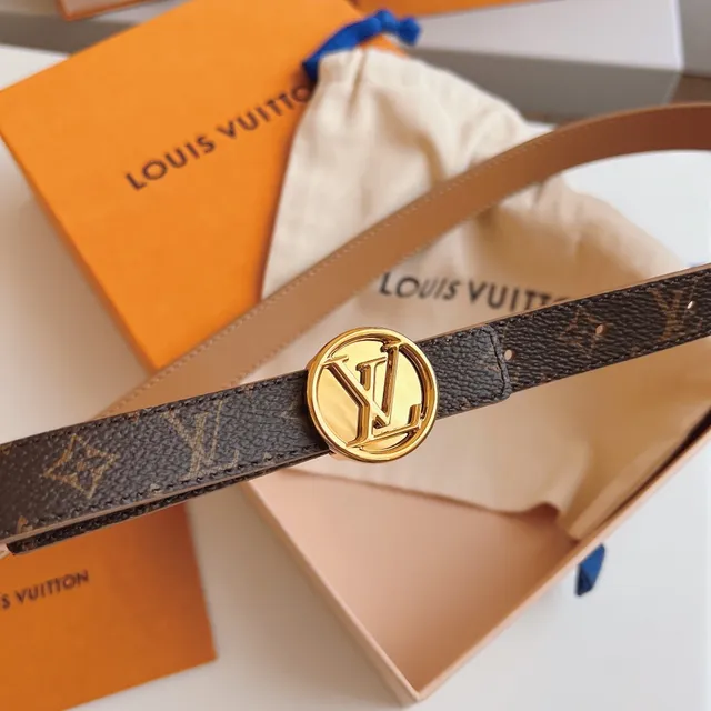 Louis Vuitton LV गोलाकार बेल्ट भूरा सोना मोनोग्राम कैनवास गोलाकार बकल लेदर बेल्ट 6