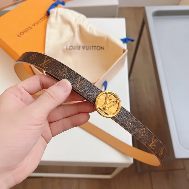 Louis Vuitton LV गोलाकार बेल्ट भूरा सोना मोनोग्राम कैनवास गोलाकार बकल लेदर बेल्ट 7