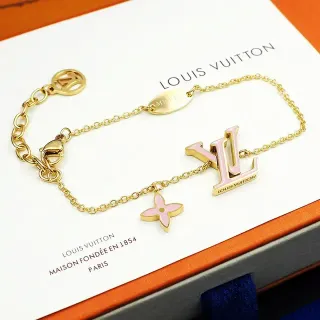 Louis Vuitton LV & Flower Pink Enamel Gold-Tone Chain Bracelet
