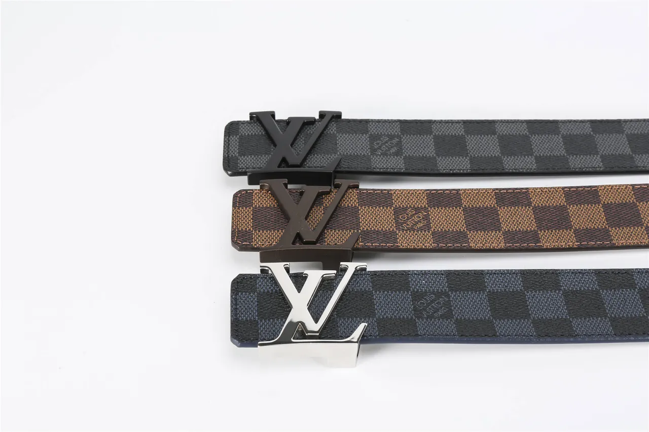 Louis Vuitton LV Initiales Brown Beige Damier Ebène Checkered Canvas Large Metallic Buckle Leather Belt 3