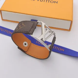 لويس فتون LV Initiales سوار كانفاس مونوجرام بني و جلد تان