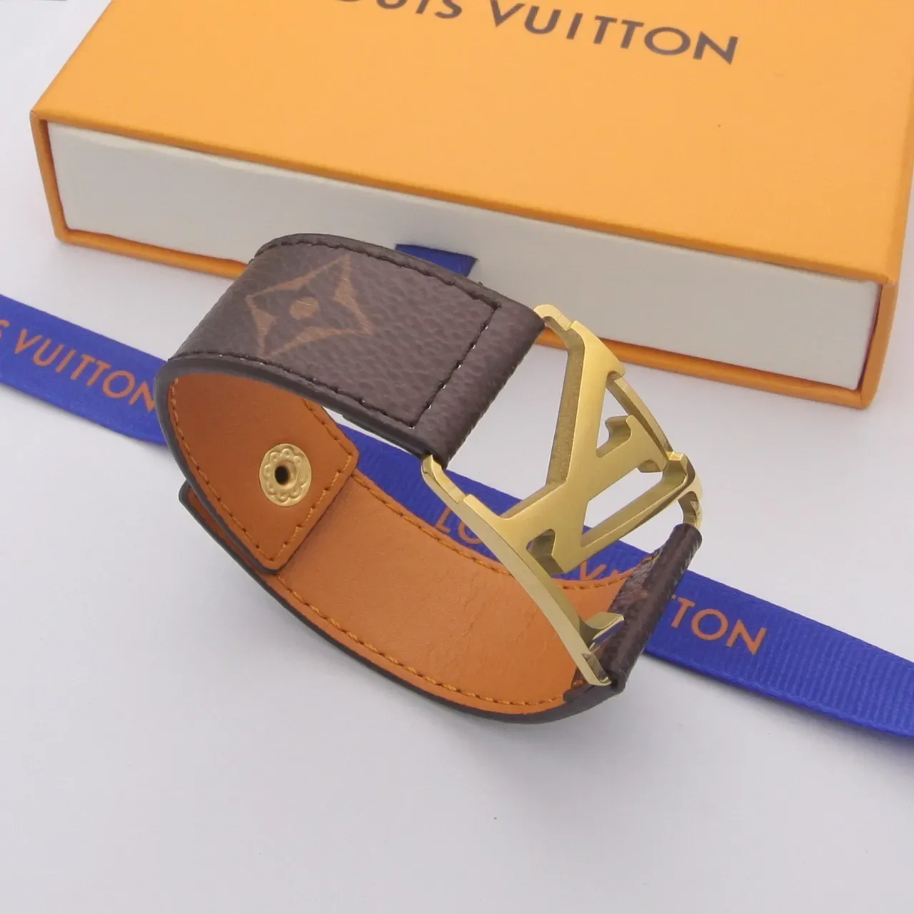Louis Vuitton LV Initiales Brown Monogram Canvas and Tan Leather Bracelet 4