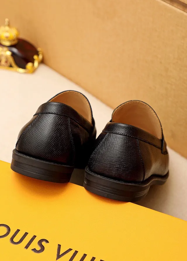 Louis Vuitton LV Loafer Black Navy Textured Leather Monogram Buckle Loafer 5