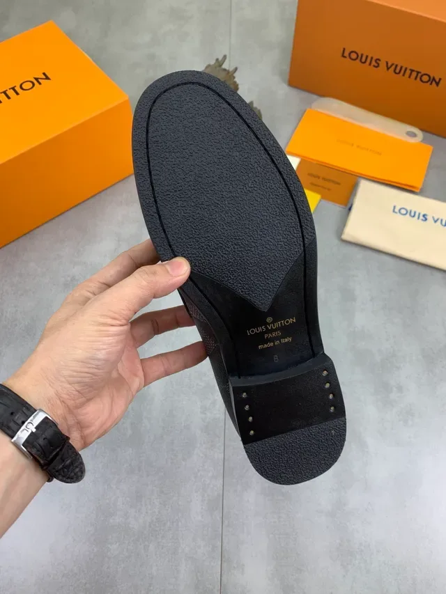Louis Vuitton LV mocassins Damier Graphite Canvas Sangle en cuir noir 2